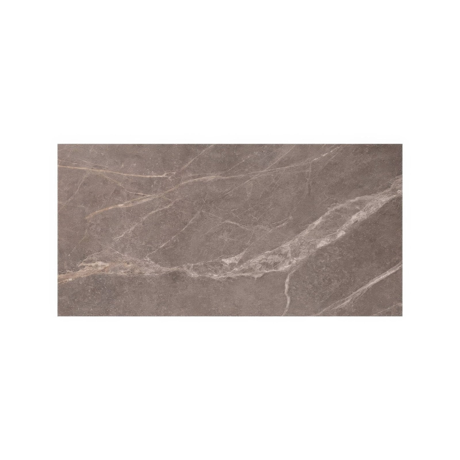 A rectangular taupe ceramic tile with subtle gray veining rimini taupe 60 x 120cm for flooring and walls