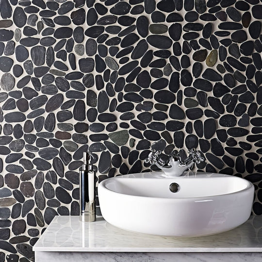 Riverstone Black Flat Cut Pebble Mosaic - alternate view