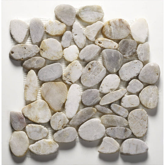 Riverstone White Flat Cut Pebble Mosaic Wall & Floor Tile - alternate view