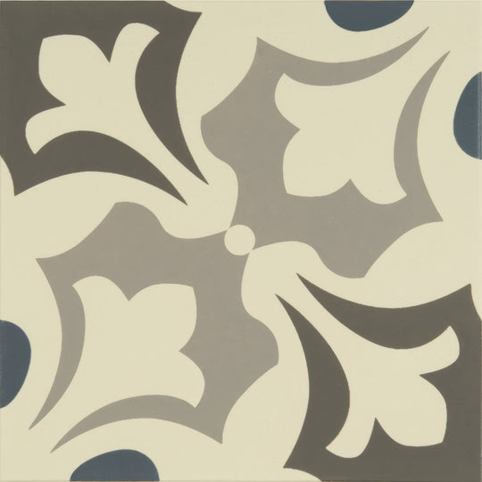Rococo Light Blue, Light Grey and Dark Grey on White