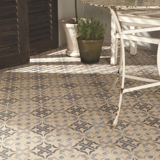 Rococo Light Blue, Light Grey and Dark Grey on White - alternate view