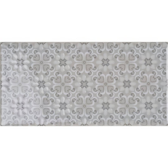 Rosemoor on dunwich gray and white ornate floral patterned ceramic tile suitable for wall or floor installation