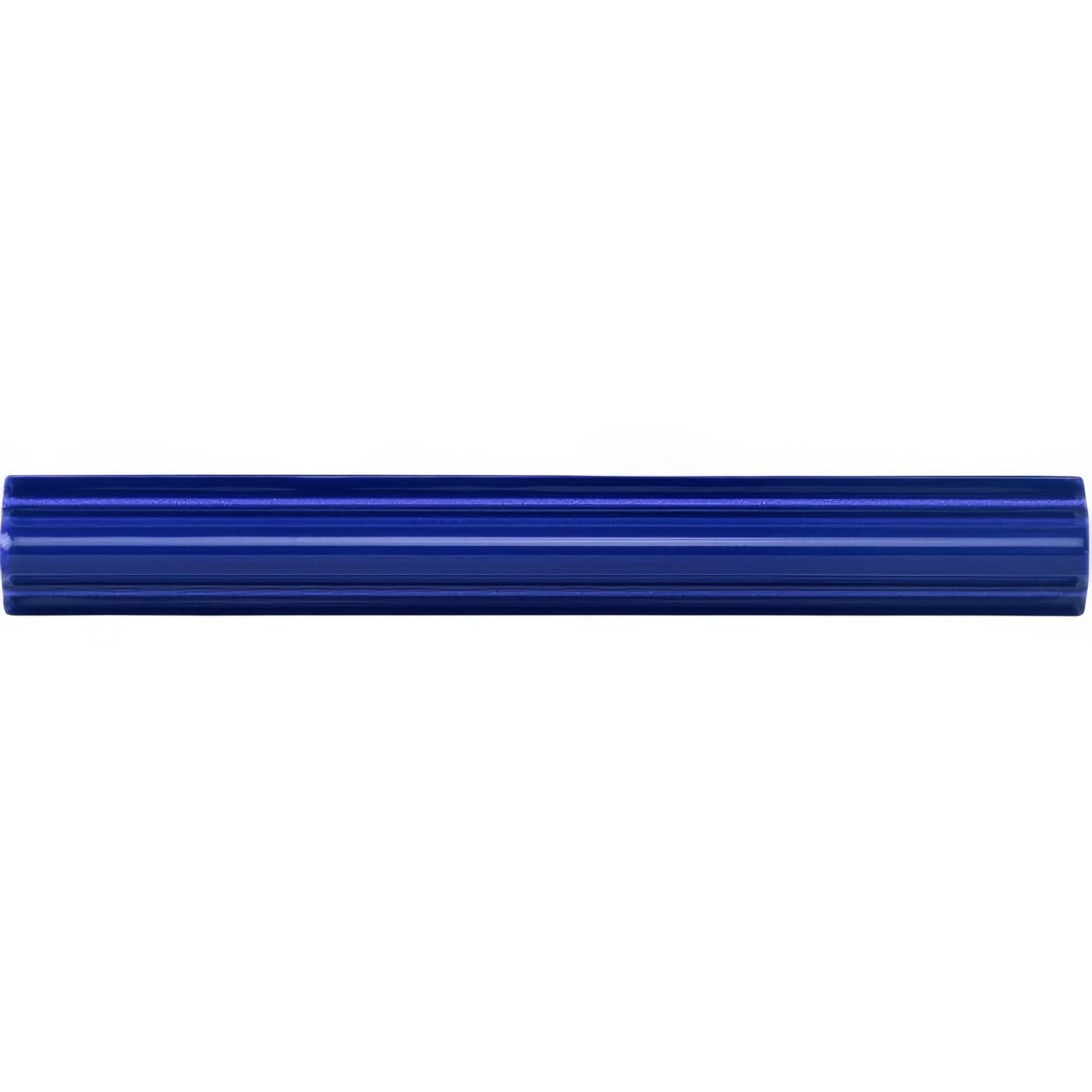 A sleek deep blue cylindrical royal blue astragal moulding handle with ribbed texture and glossy finish