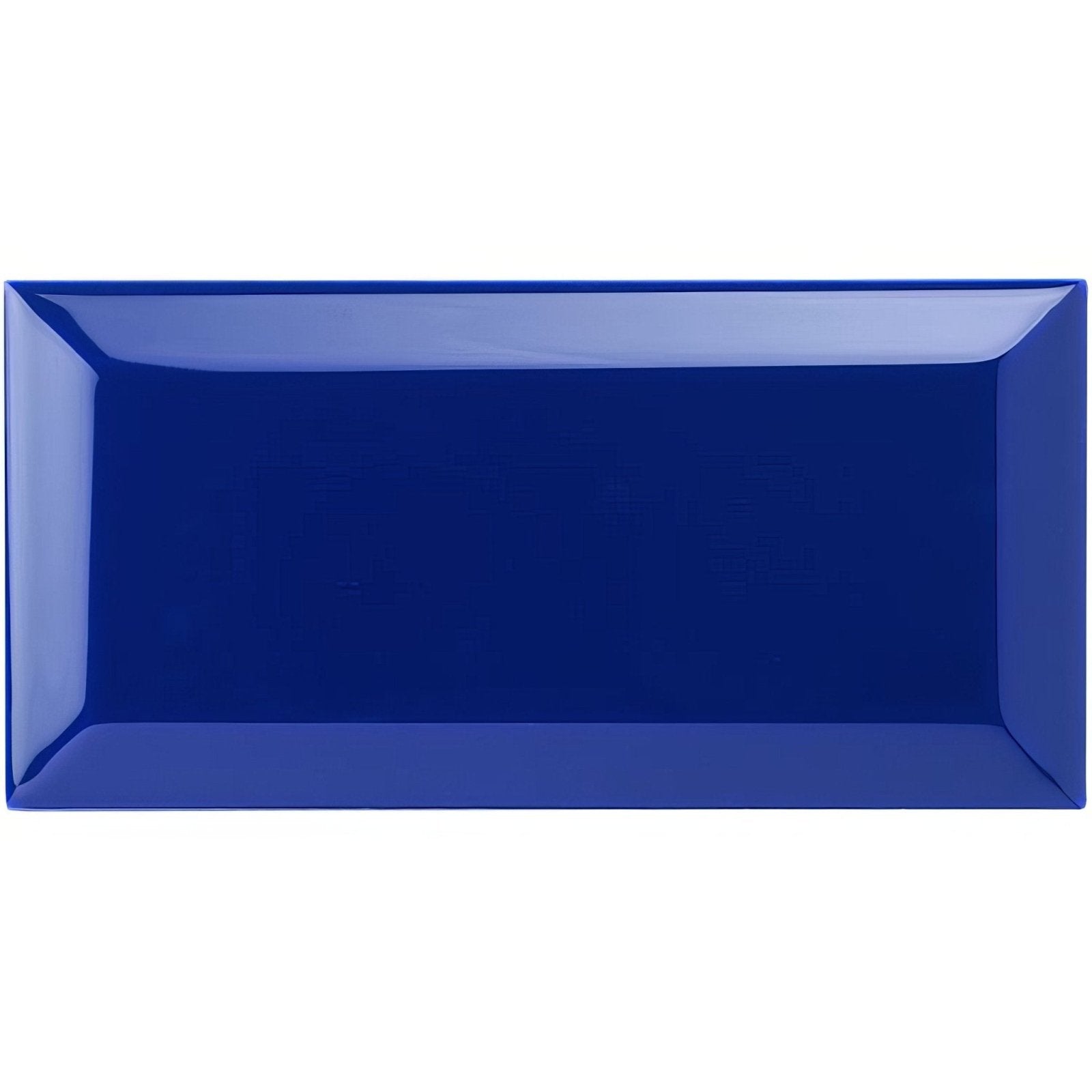 Royal blue metro bevelled tile glossy rectangular ceramic serving platter with raised edges for elegant presentation