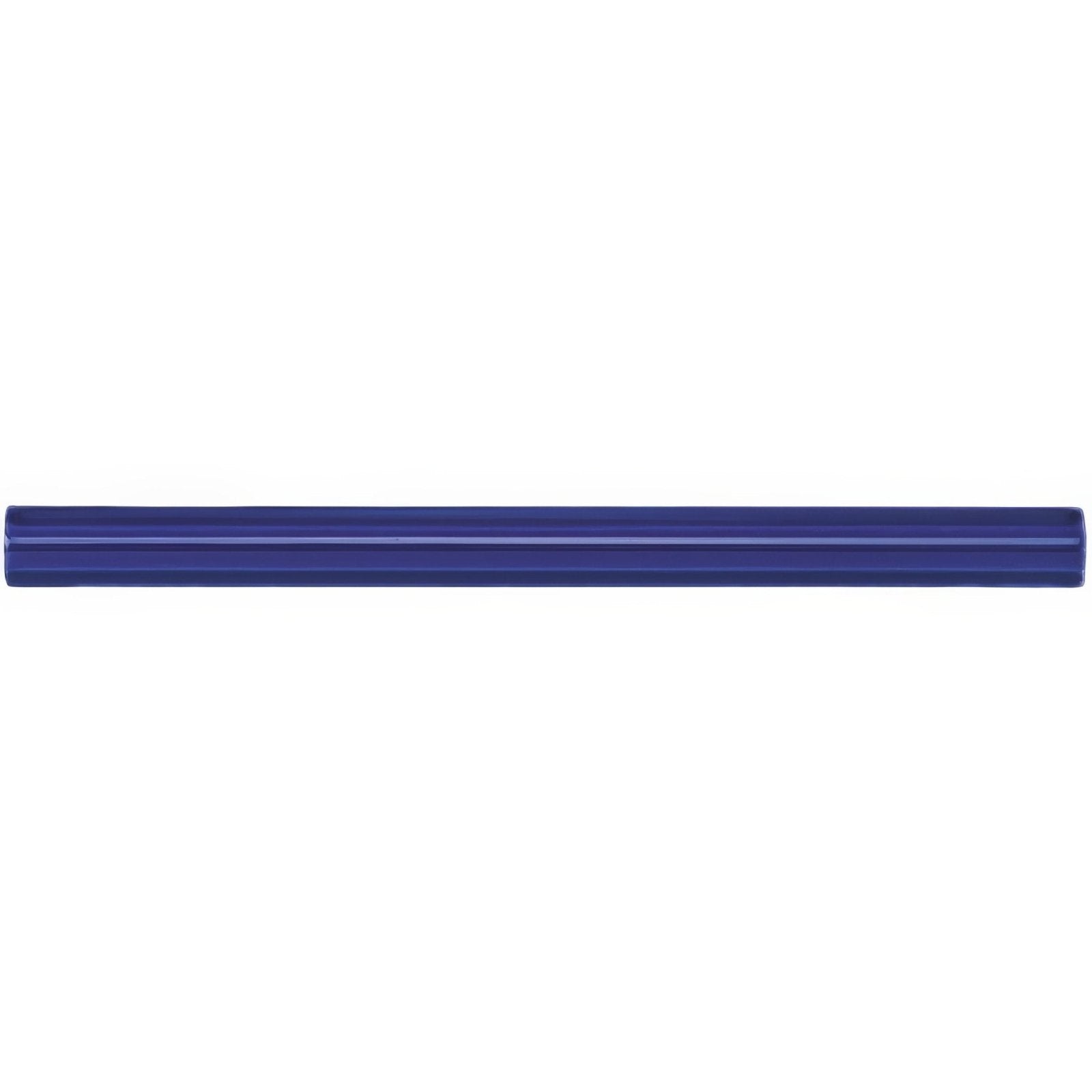 A sleek deep blue ceramic royal blue omega moulding tile with glossy finish and subtle horizontal ridges