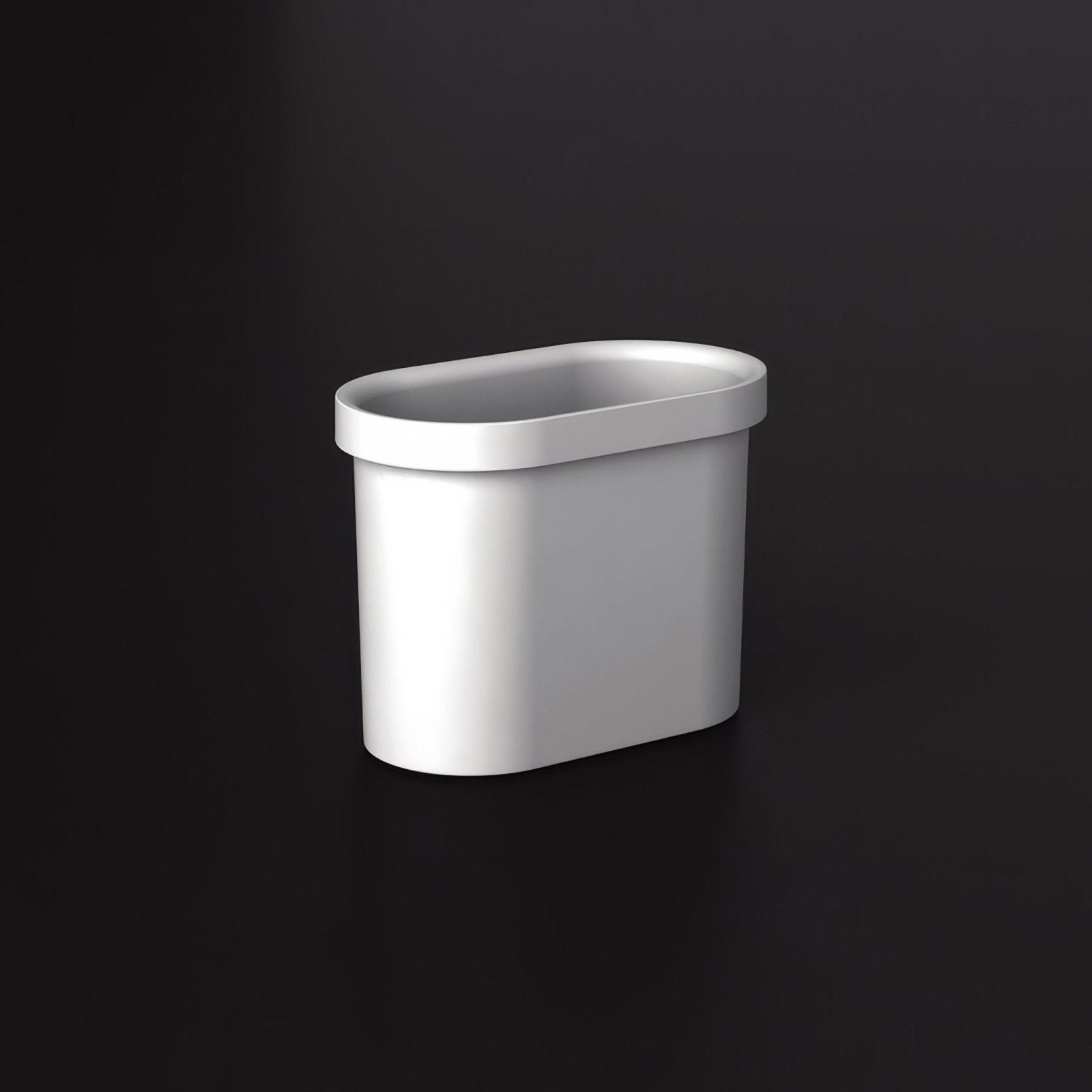White oval-shaped plastic trash can tumbler with smooth glossy finish made of white abs for the s5 tumbler only