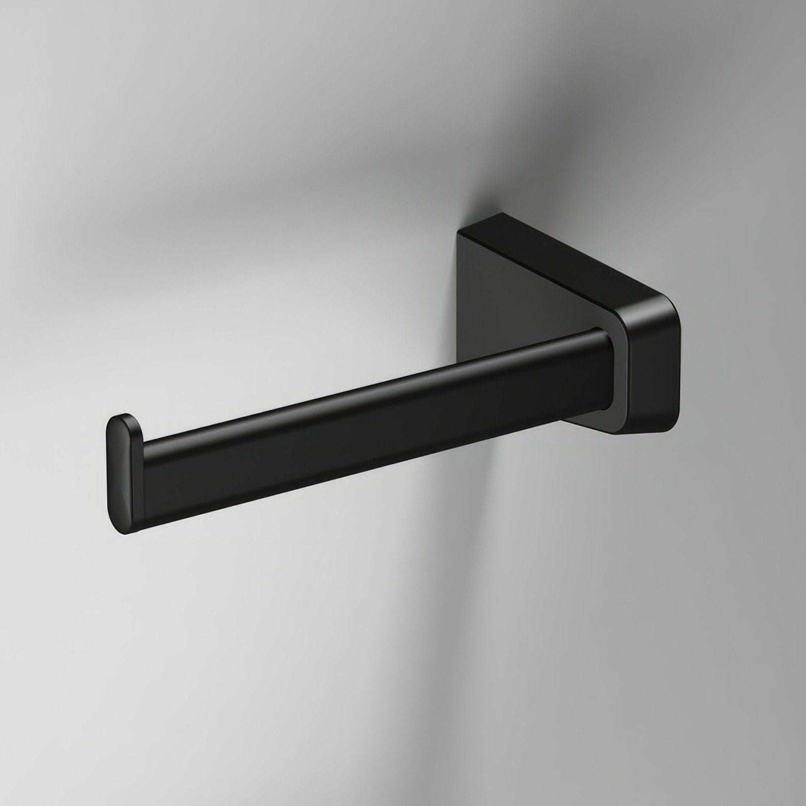 S6 black open toilet roll holder left in black matte finish with sleek modern wall-mounted design