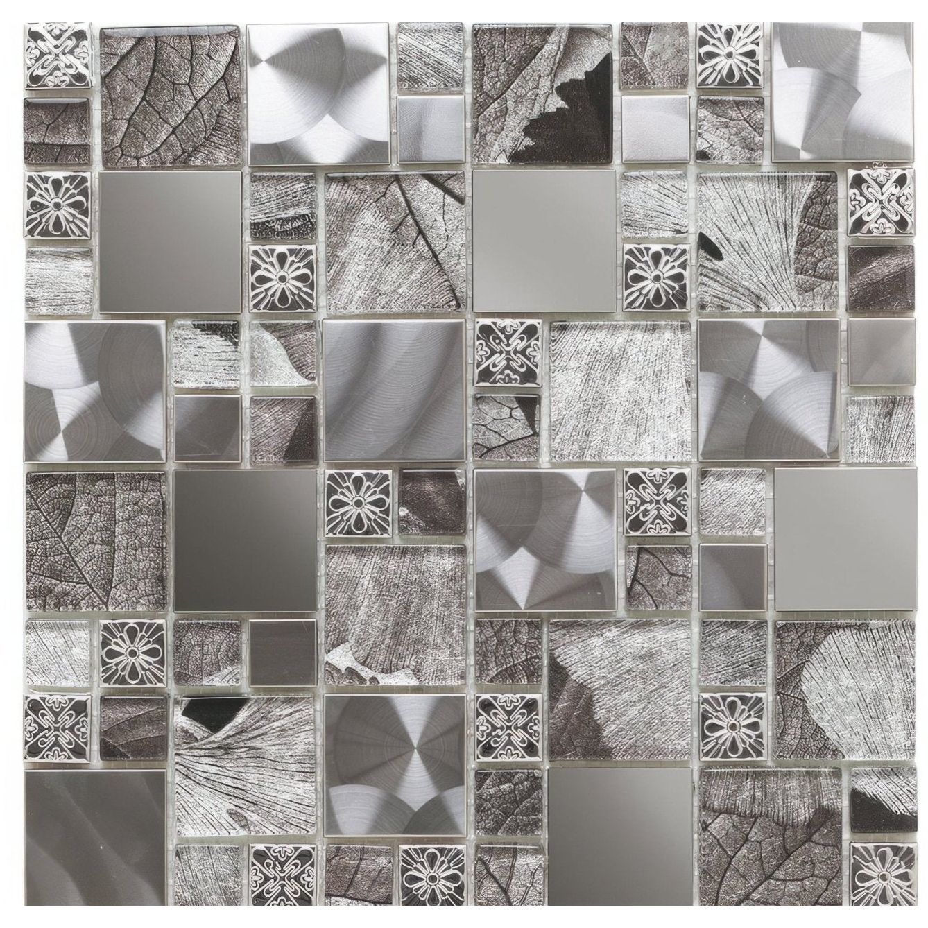 Saturn Silver Glass & Metal Mix Modular Mosaic – detail view 2