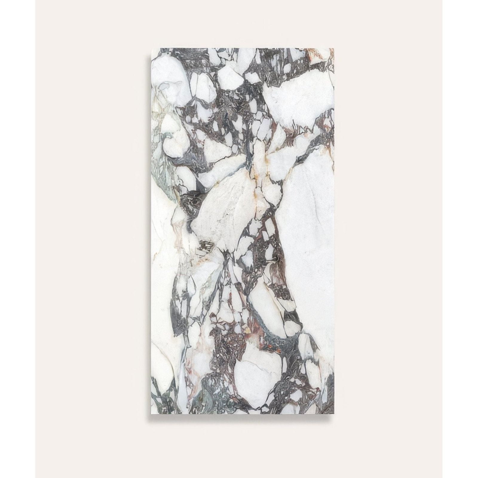 A rectangular white marble porcelain slab with intricate black and subtle brown veining savoy novo matt 60 x 120cm