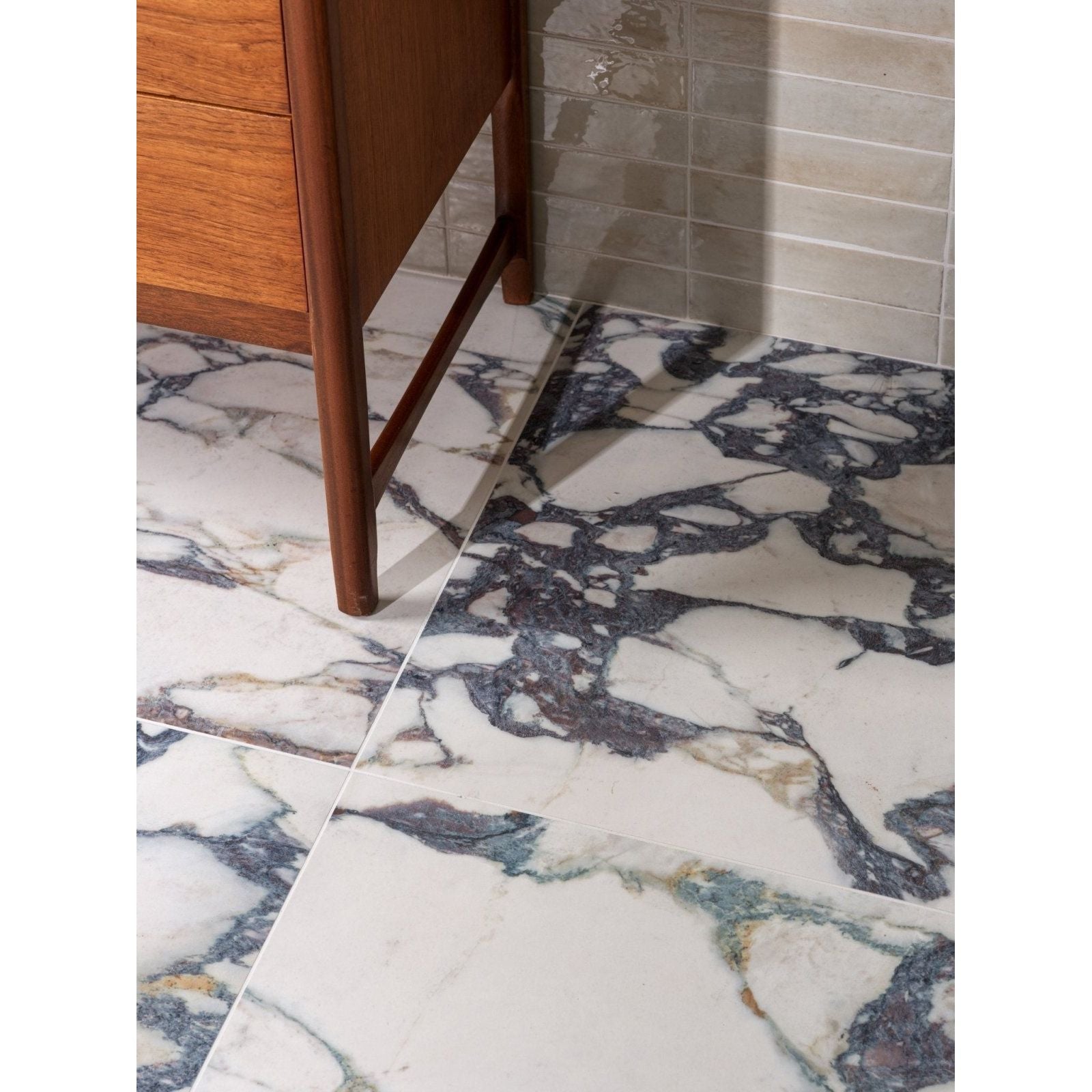 Savoy novo porcelain matt floor tiles in white and gray marble effect with swirling veining 60 x 120cm