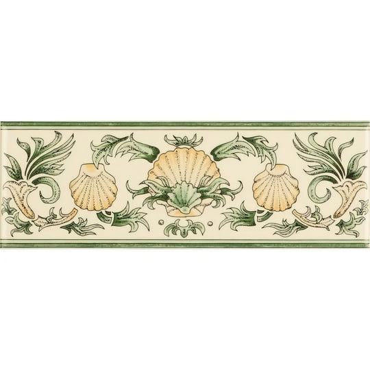 Scallop Shells Green & Buff Classical Decorative Border on County White