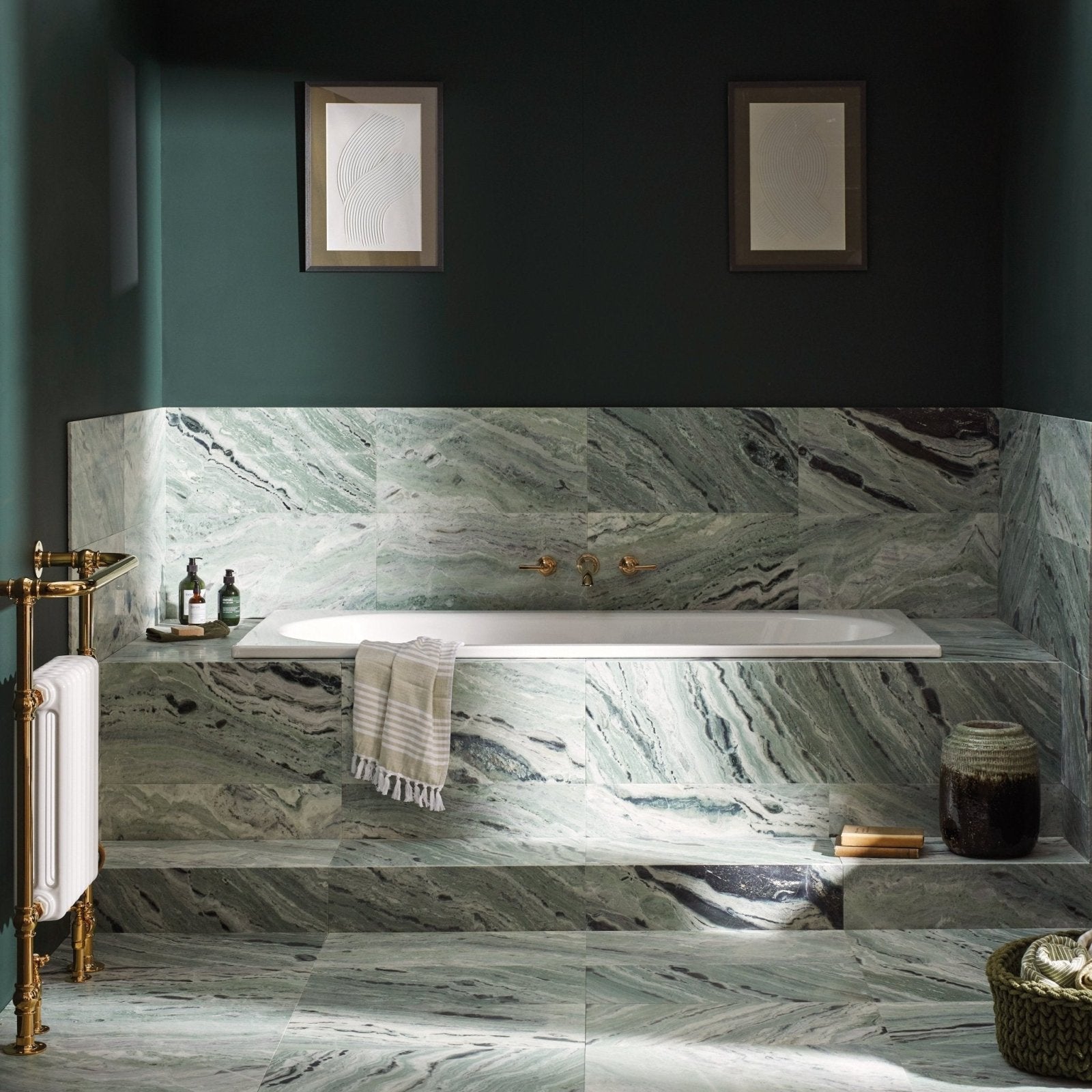 Seaspray Green Marble Tile 30 x 60cm in a bathroom setting