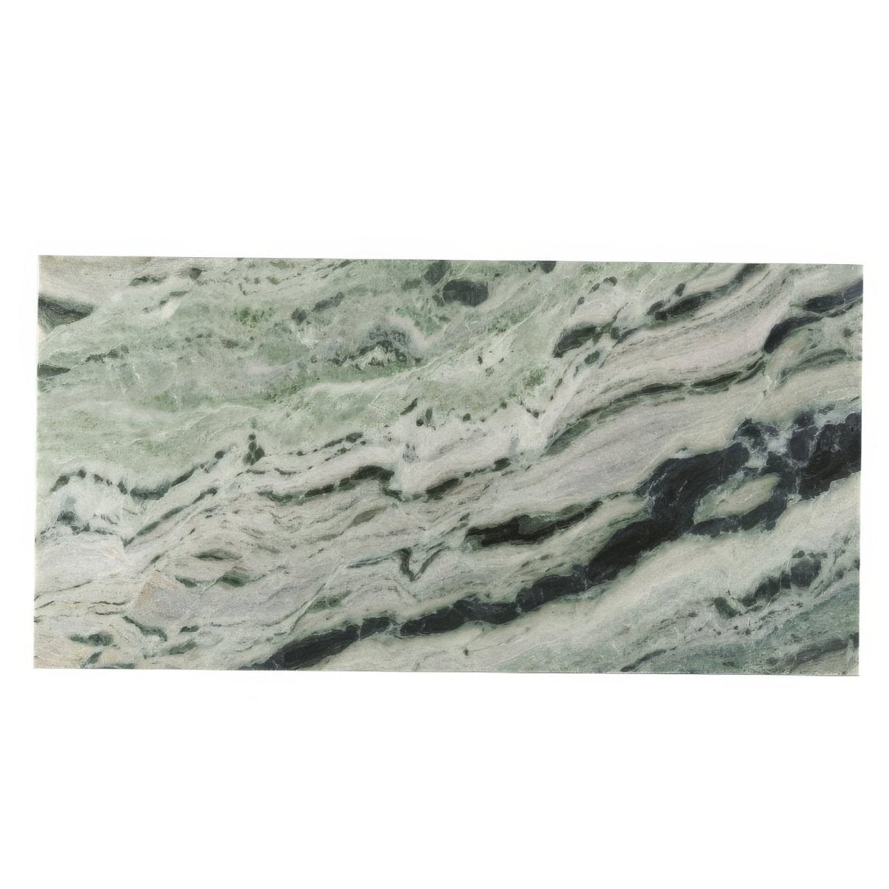 Seaspray green marble tile 30 x 60cm rectangular slab with green and white marble and dark veining pattern