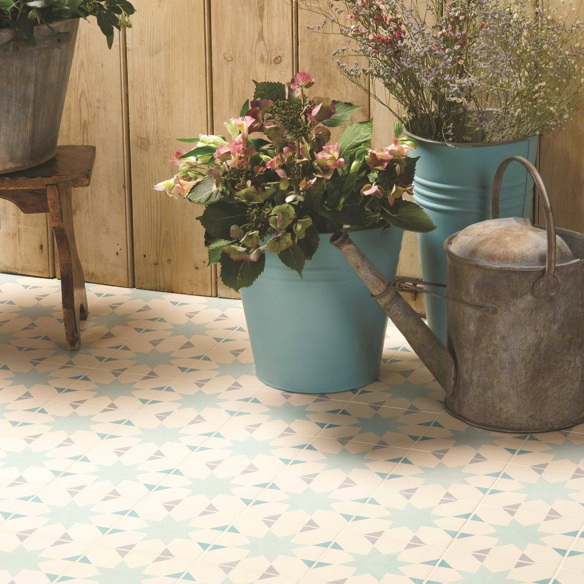 Seville Light Grey, Light Jade and Dark Jade on White