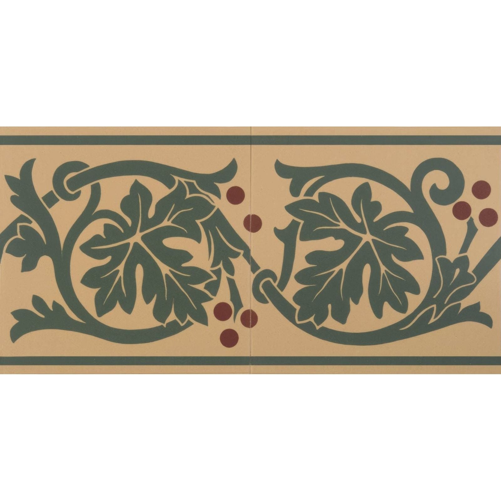 Beige wallpaper border with dark green and maroon botanical design shaftesbury 2 tile border green on buff