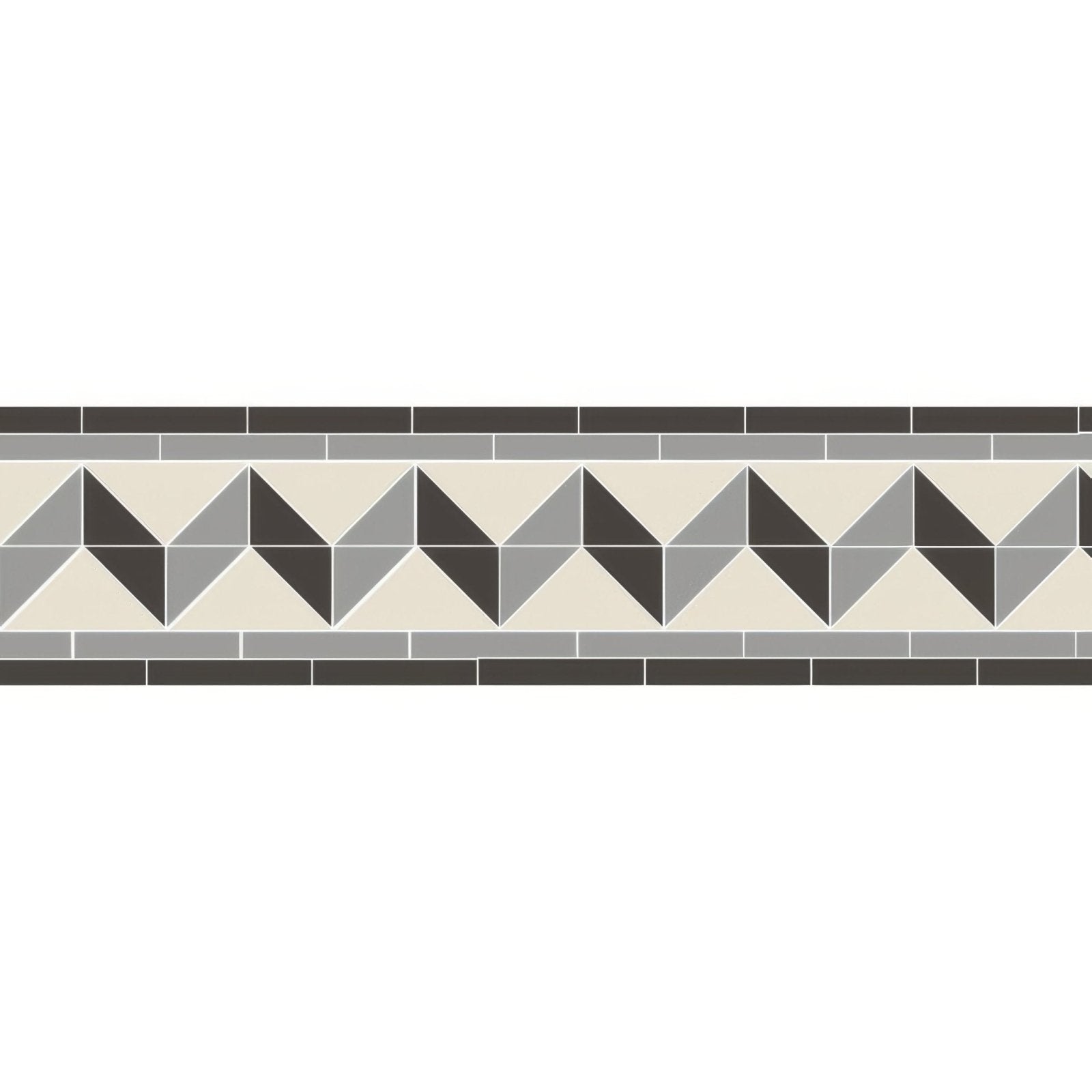 Shelley black white and grey gray and black geometric mosaic tile border with repeating chevron pattern