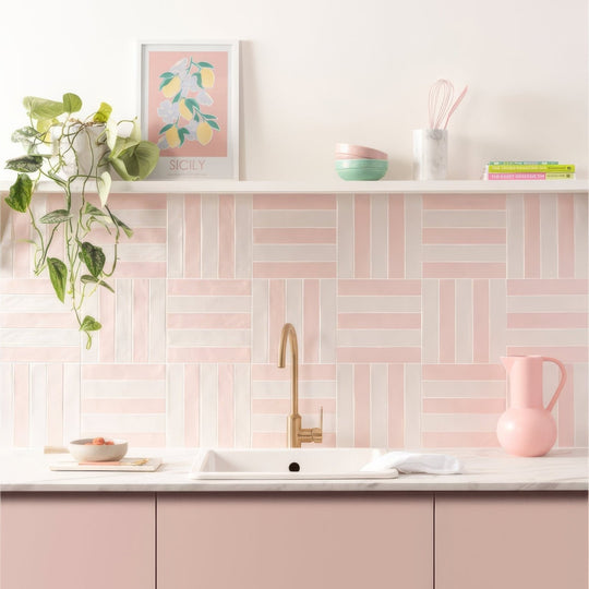 Sherbet Pink Brick 5x25cm Ceramic Tile - alternate view