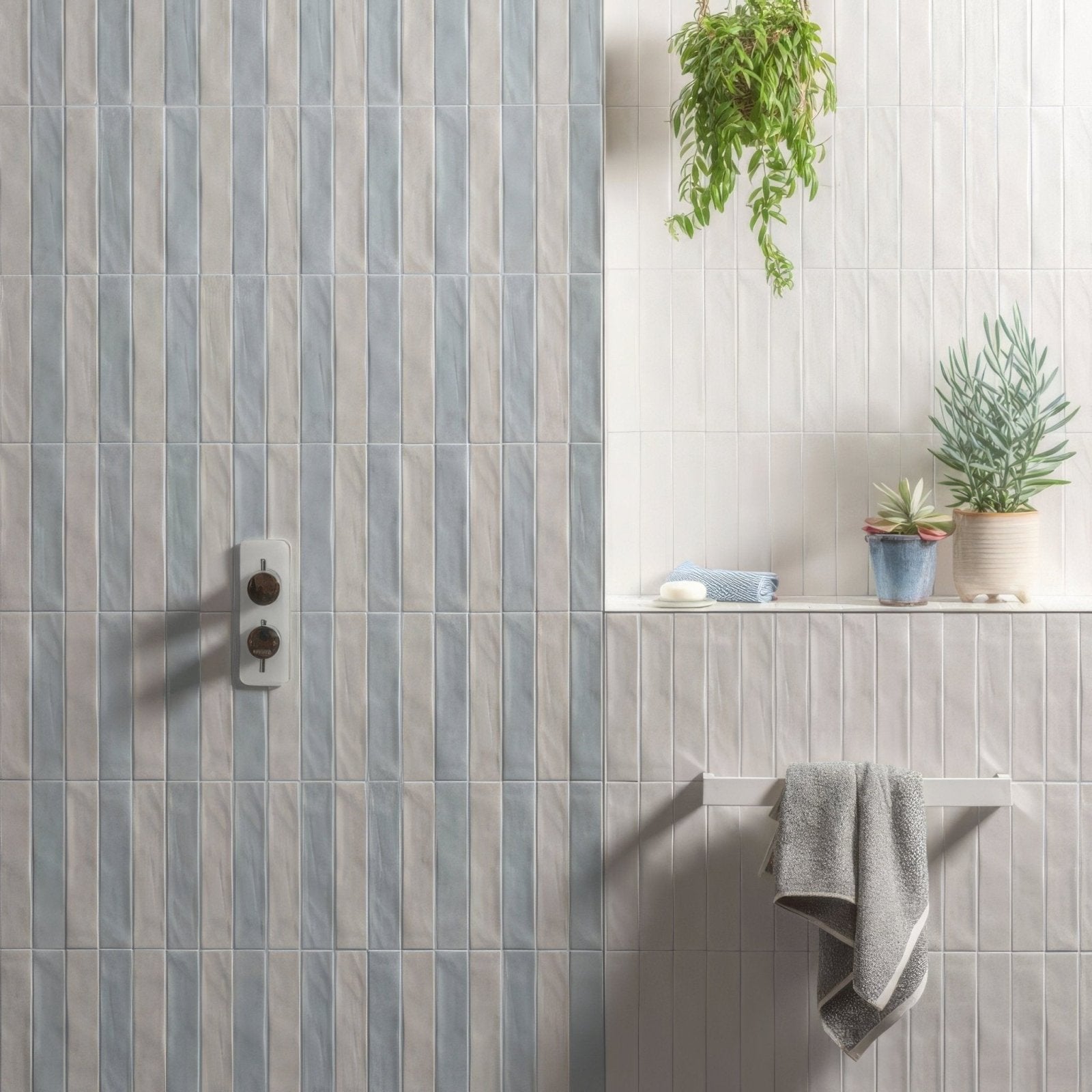 Sherbet White Brick 5x25cm in a bathroom setting