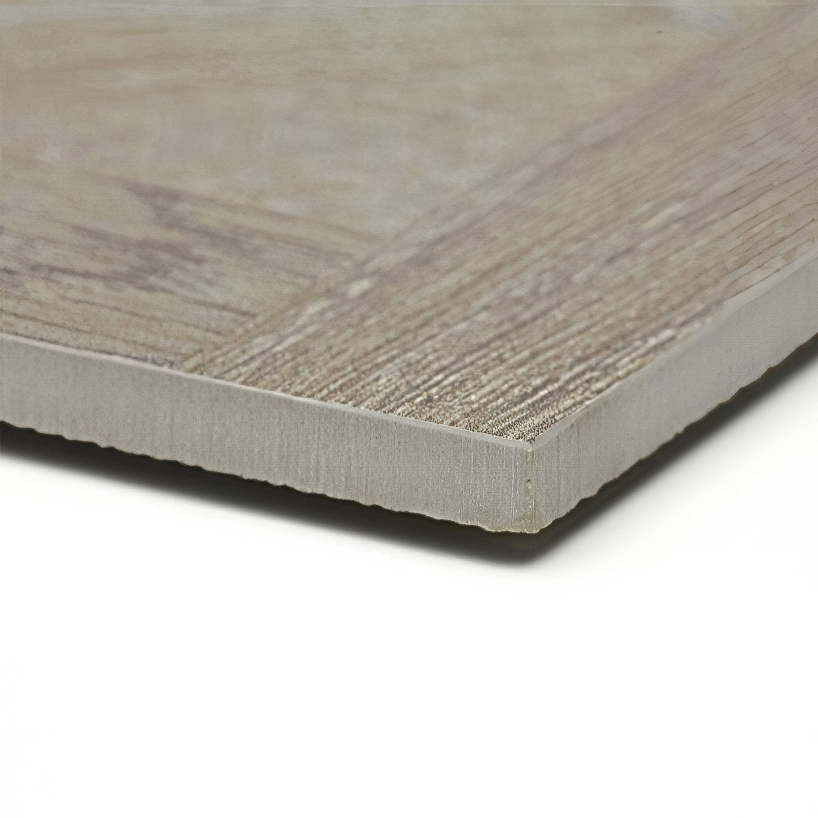 Sherwood oak 80 x 80cm grayish beige porcelain tile with subtle wood grain texture and beveled edges