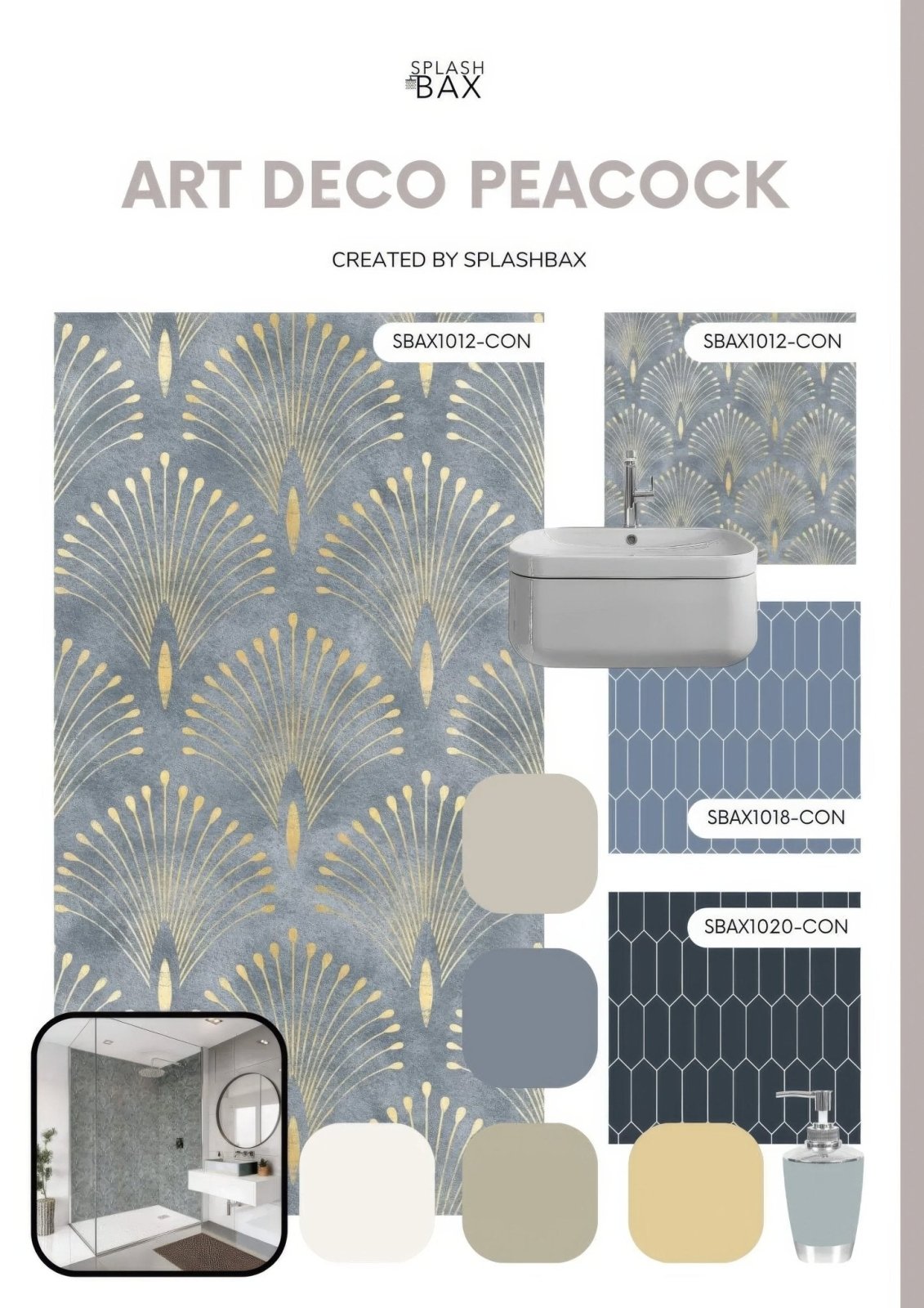 Shower Panel Art Deco Peacock