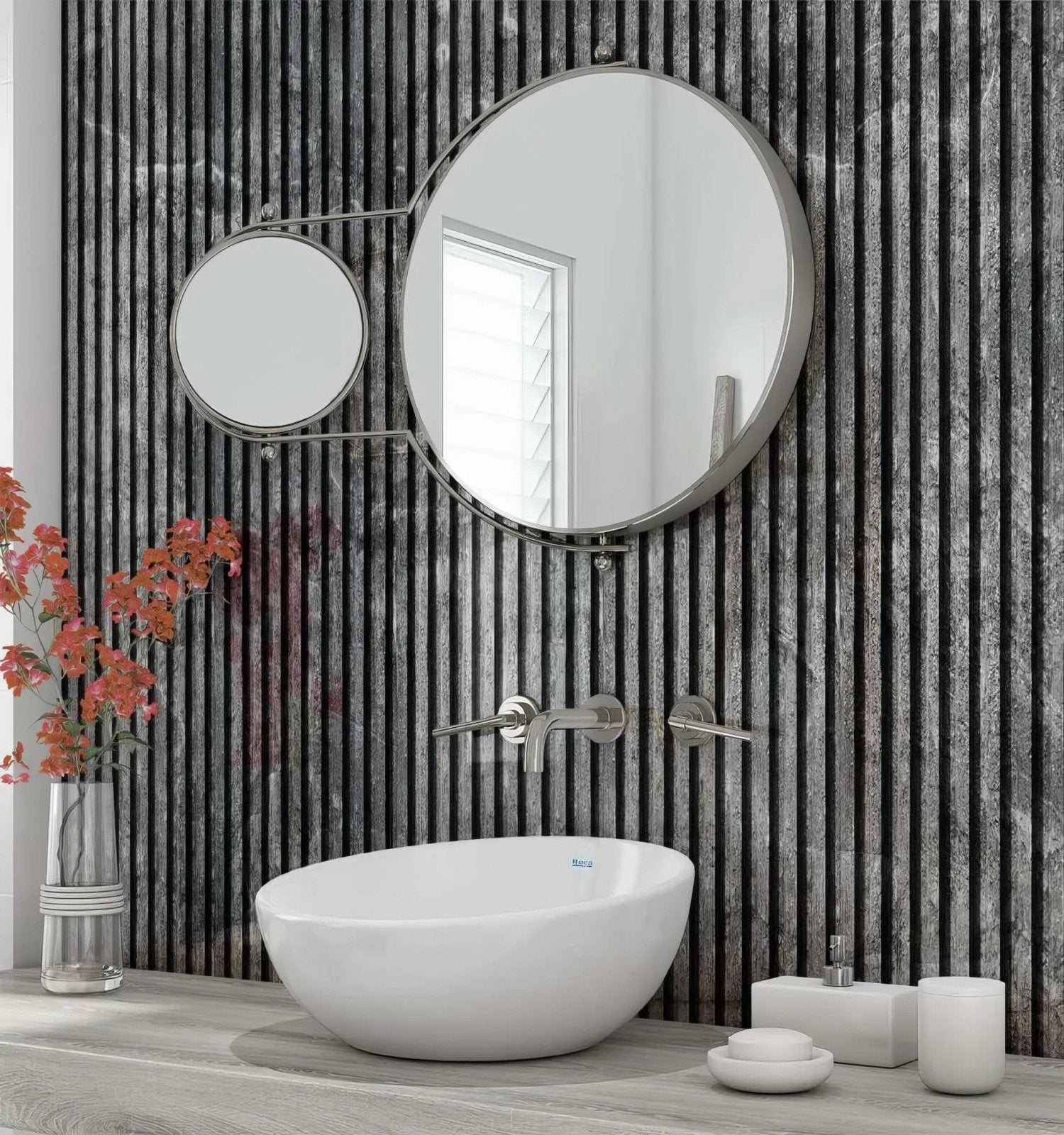 Shower Panel Grey Concrete Slat Effect