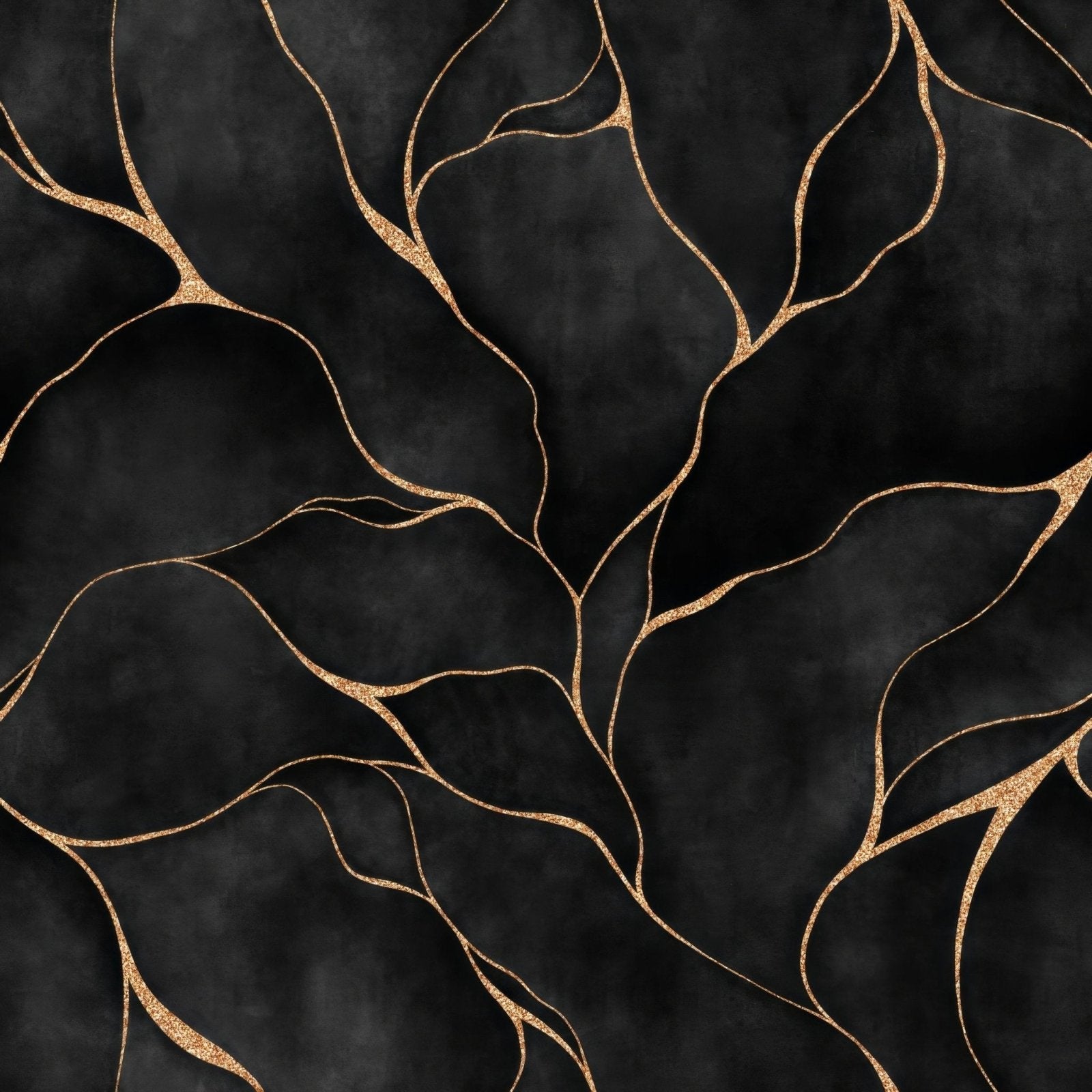 Shower panel kintsugi black featuring black wallpaper with shimmering gold leaf patterns for elegant bathroom decor