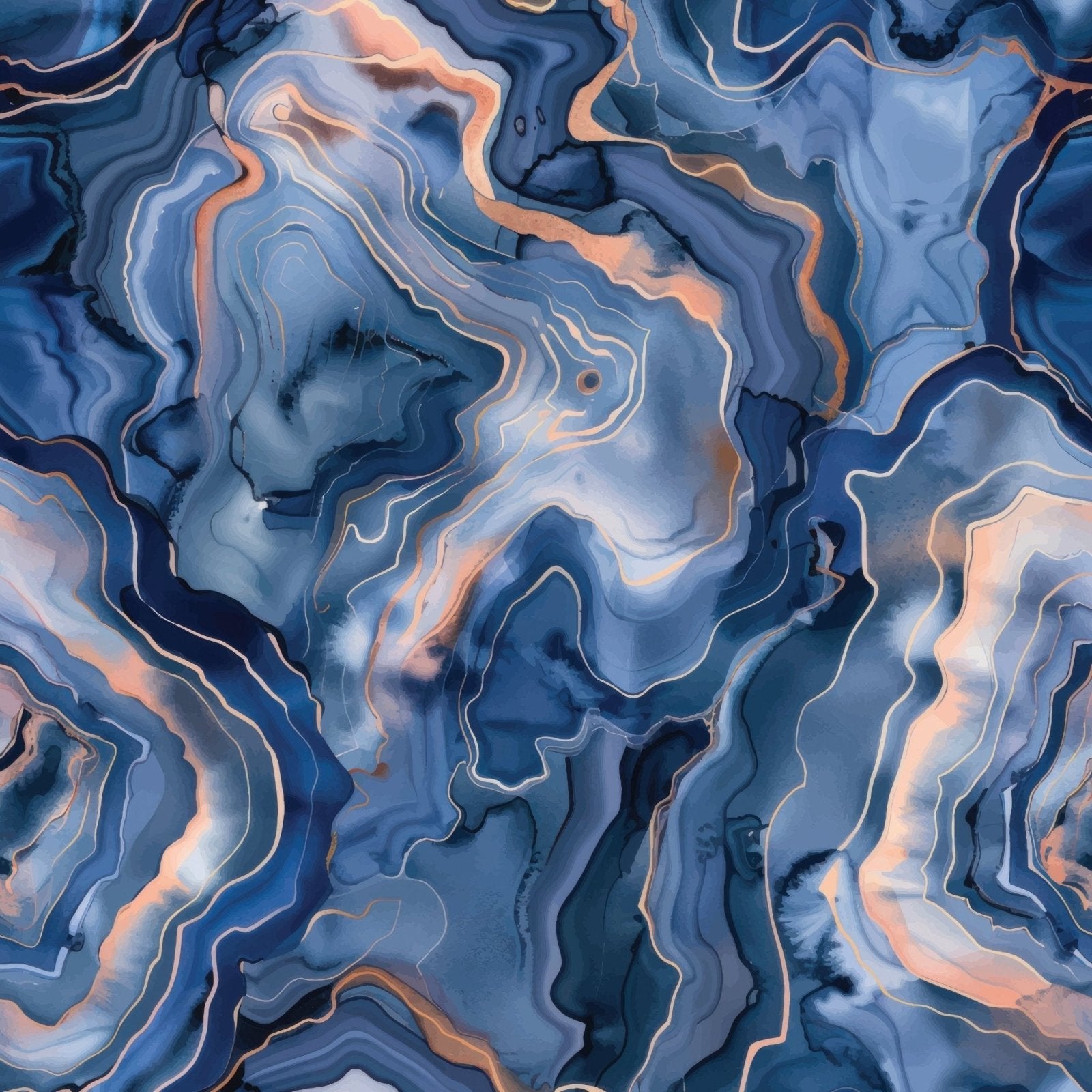 Shower panel marble alcohol ink in blue with mesmerizing abstract blue agate pattern and peachy orange veins