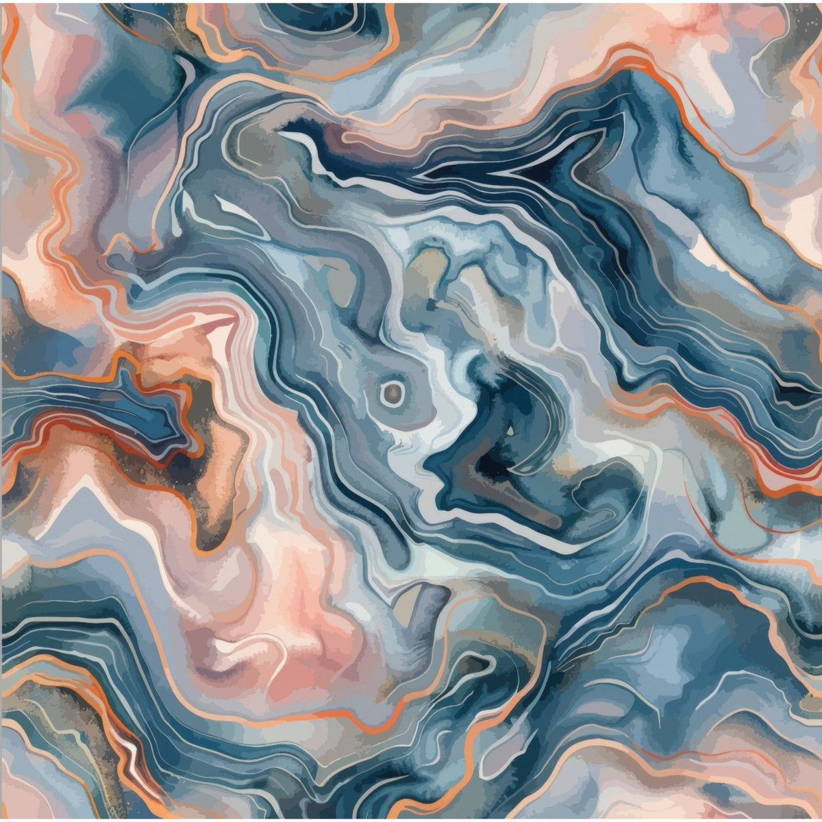 Shower Panel Marble Alcohol Ink in Peach & Blue blue, peach and orange marble-effect shower panel
