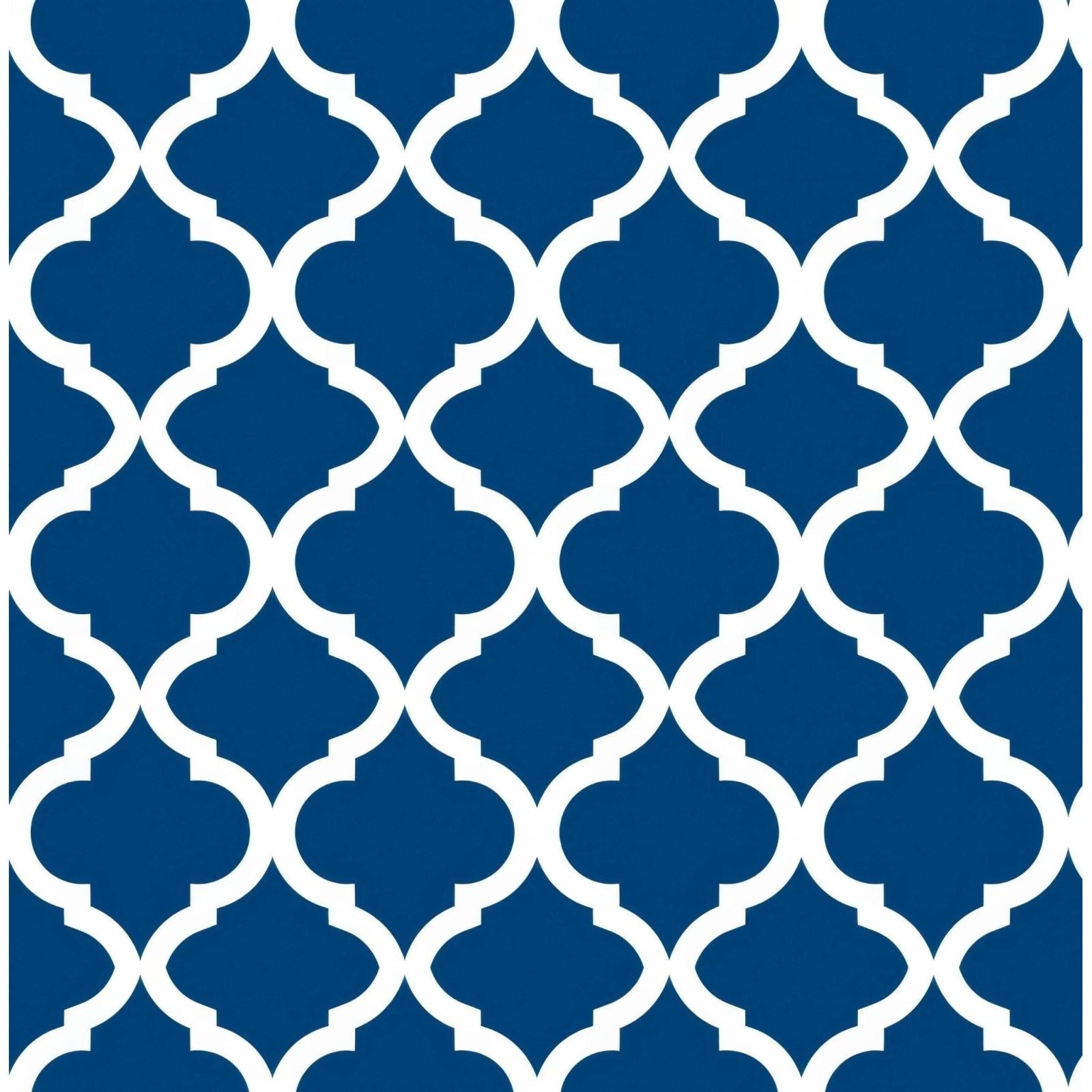 Shower panel navy white quatrefoil featuring deep blue wallpaper with repeating white quatrefoil pattern