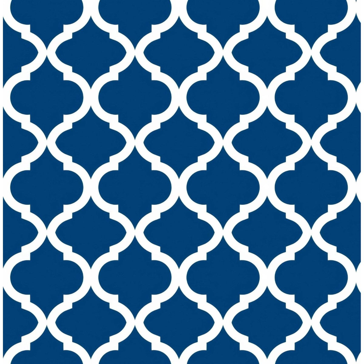 Shower panel navy white quatrefoil featuring deep blue wallpaper with repeating white quatrefoil pattern