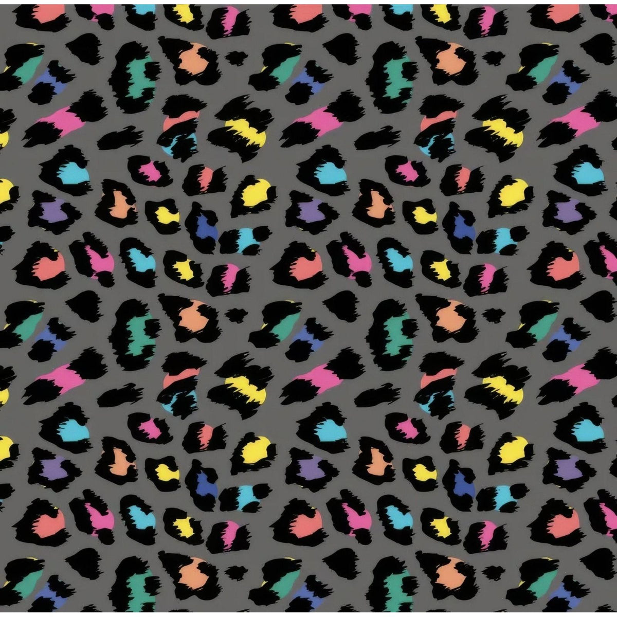 Shower panel neon leopard featuring a vibrant multicolored leopard print pattern on a gray background