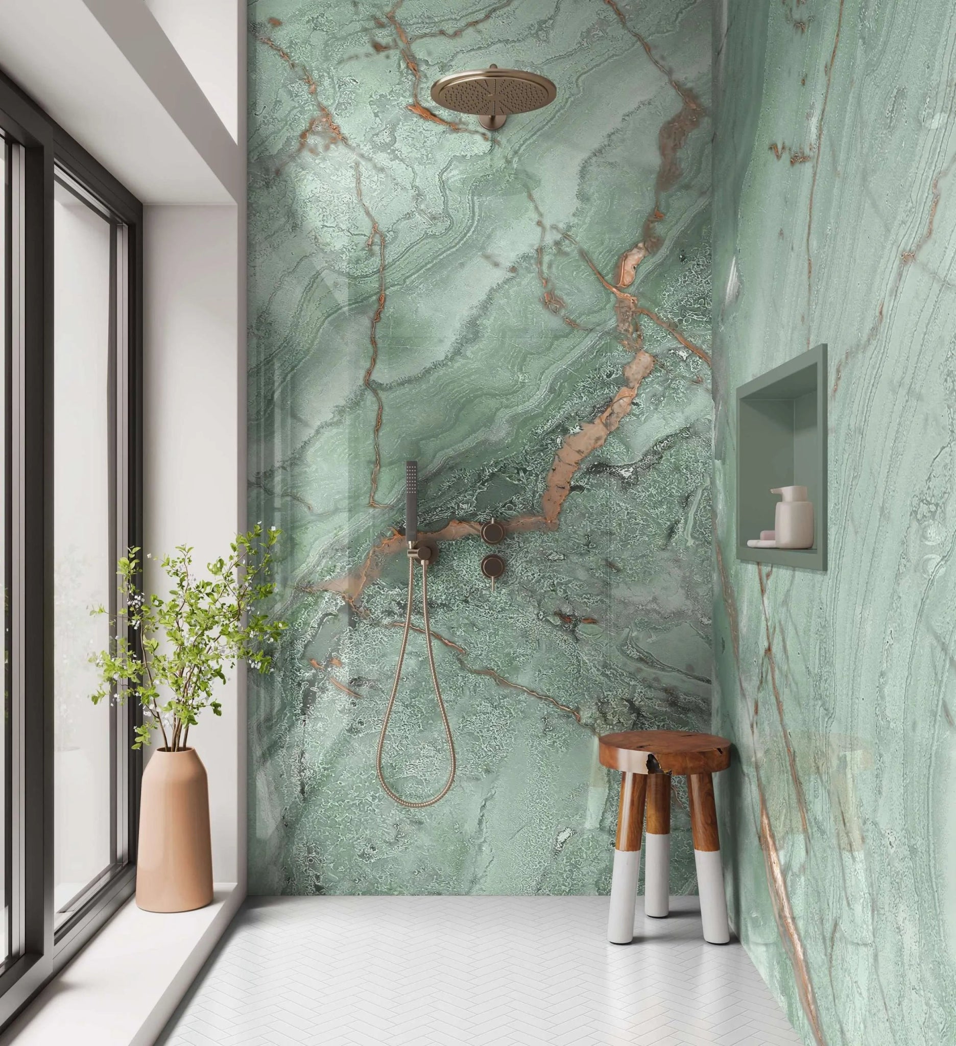 Shower Panel Olive Green Marble