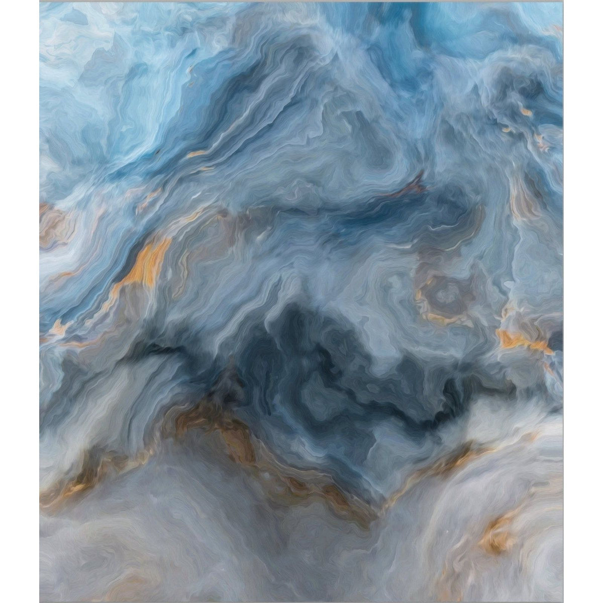 Shower panel onyx crystal dark with swirling abstract painting in deep blues gray and gold marble-like pattern