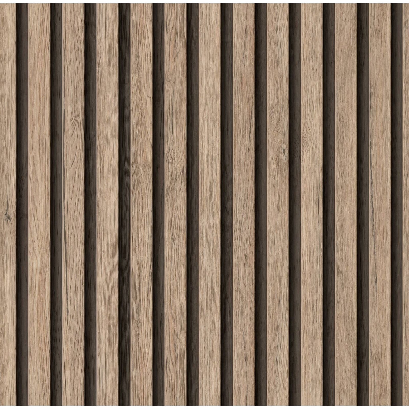 Shower panel pale walnut acoustic slatted with vertical wood slats natural light brown finish and dark gray accents