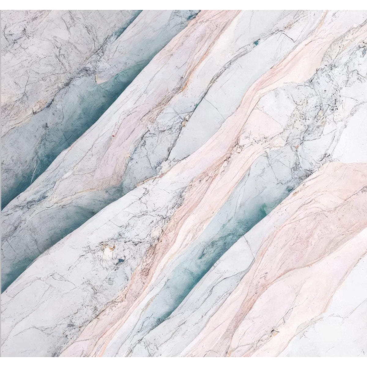 A sleek shower panel with pink and blue lamura marble featuring soft veins on a creamy white surface