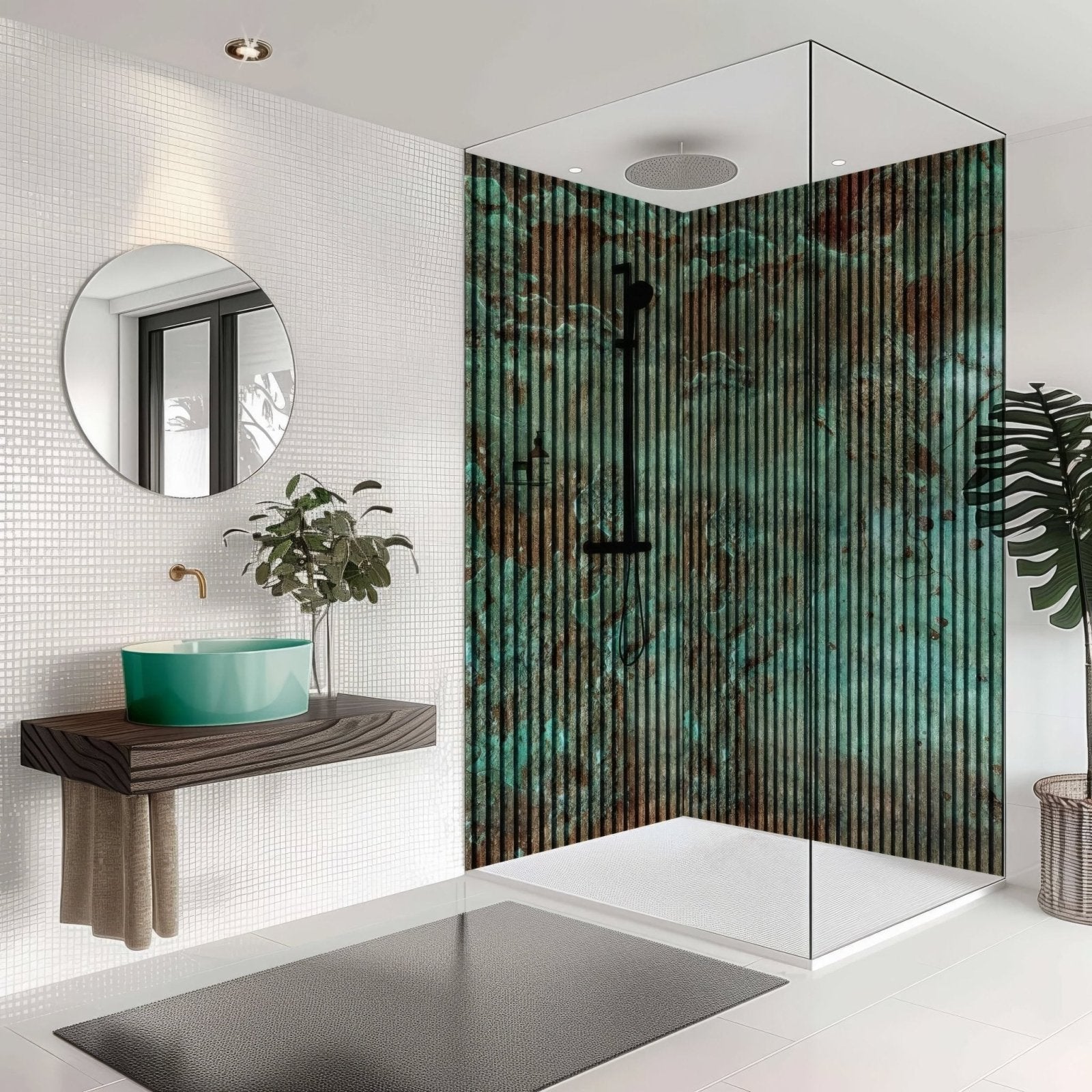 Shower Panel Turquoise Concrete Slat Wall