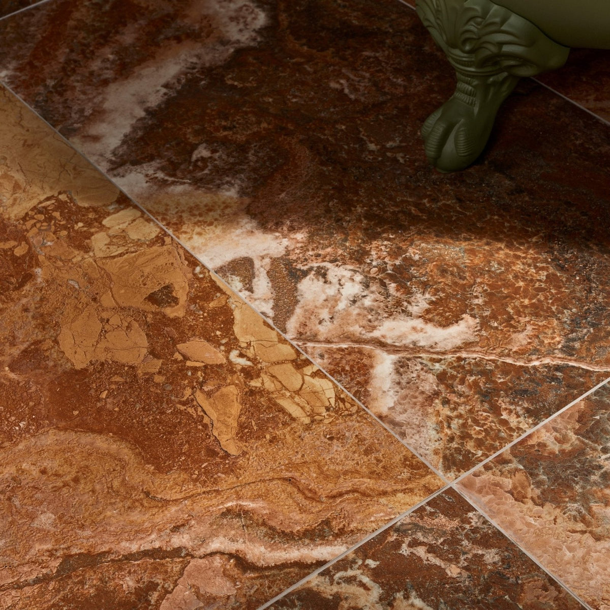 Sicilia porcelain brushed rich brown and gold veined marble floor tiles with a glossy finish for elegant interiors