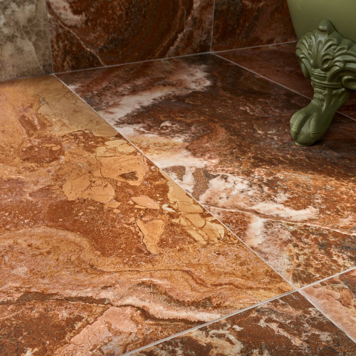 Sicilia porcelain brushed brown and beige marble effect floor tiles with natural veined pattern for elegant interiors