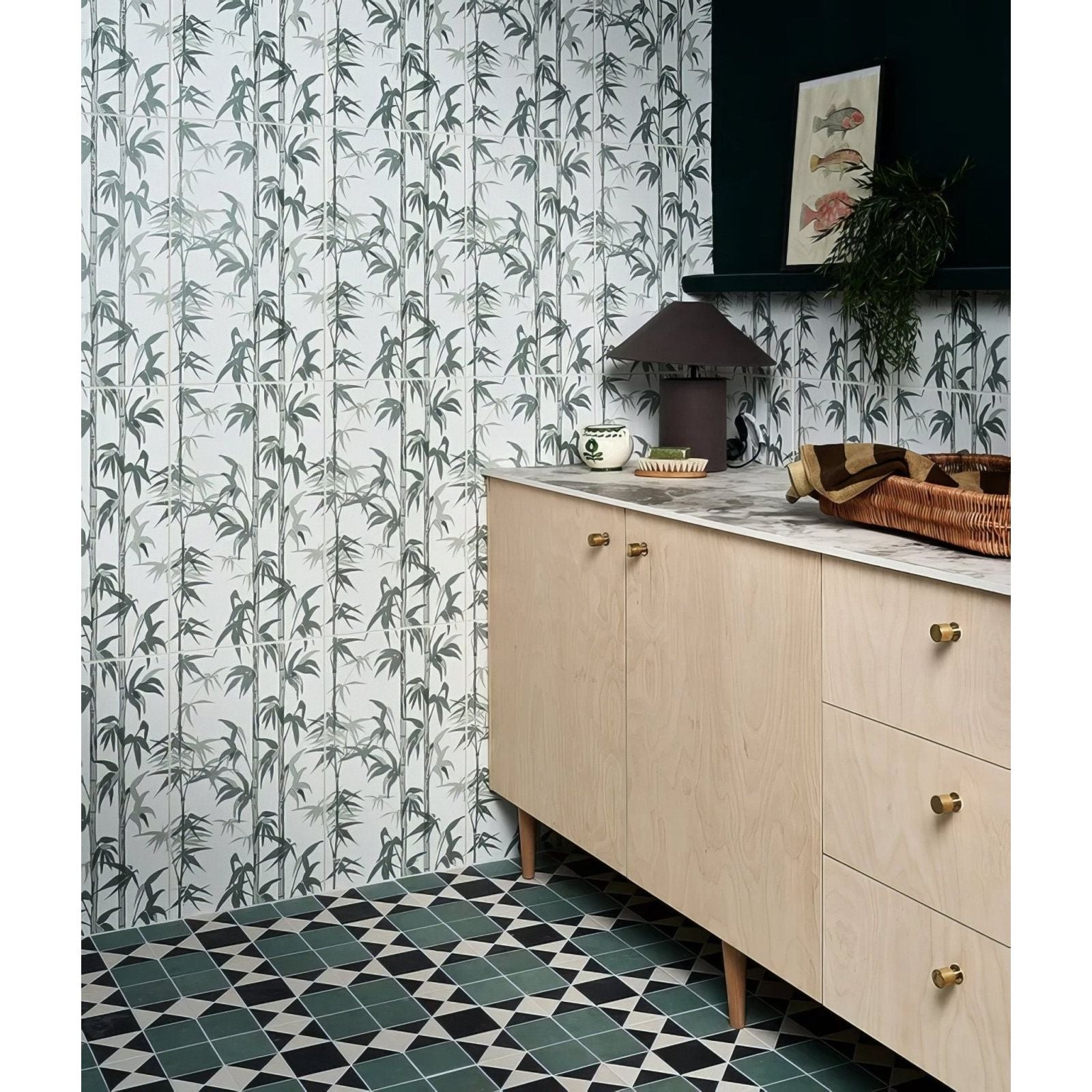 Silk Screen Ceramic Lantau Bamboo Smoke Green