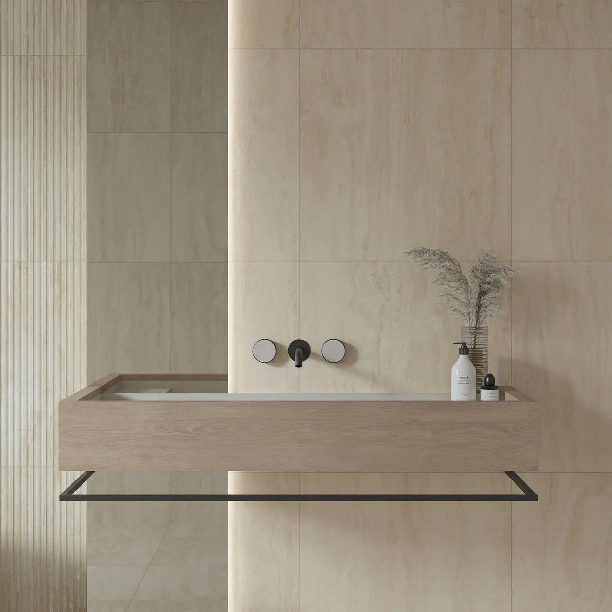 Lapis Beige Matt 59.8 x 59.8cm porcelain stone effect tile room setting