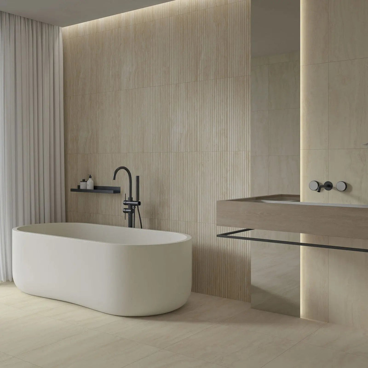 Lapis Beige Matt 59.8 x 59.8cm porcelain stone effect tile room setting