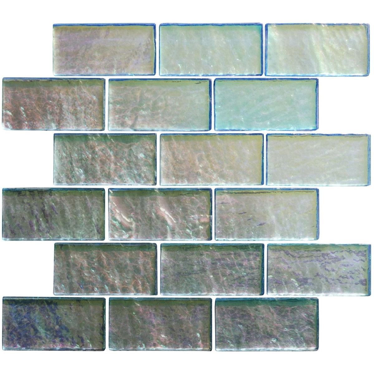 Silver gloss mosaic radiance iridescent green and blue glass mosaic tiles with a subtle textured surface