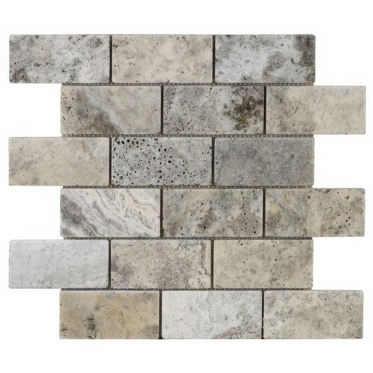 Silver Grey Travertine Brick Mosaic - alternate view
