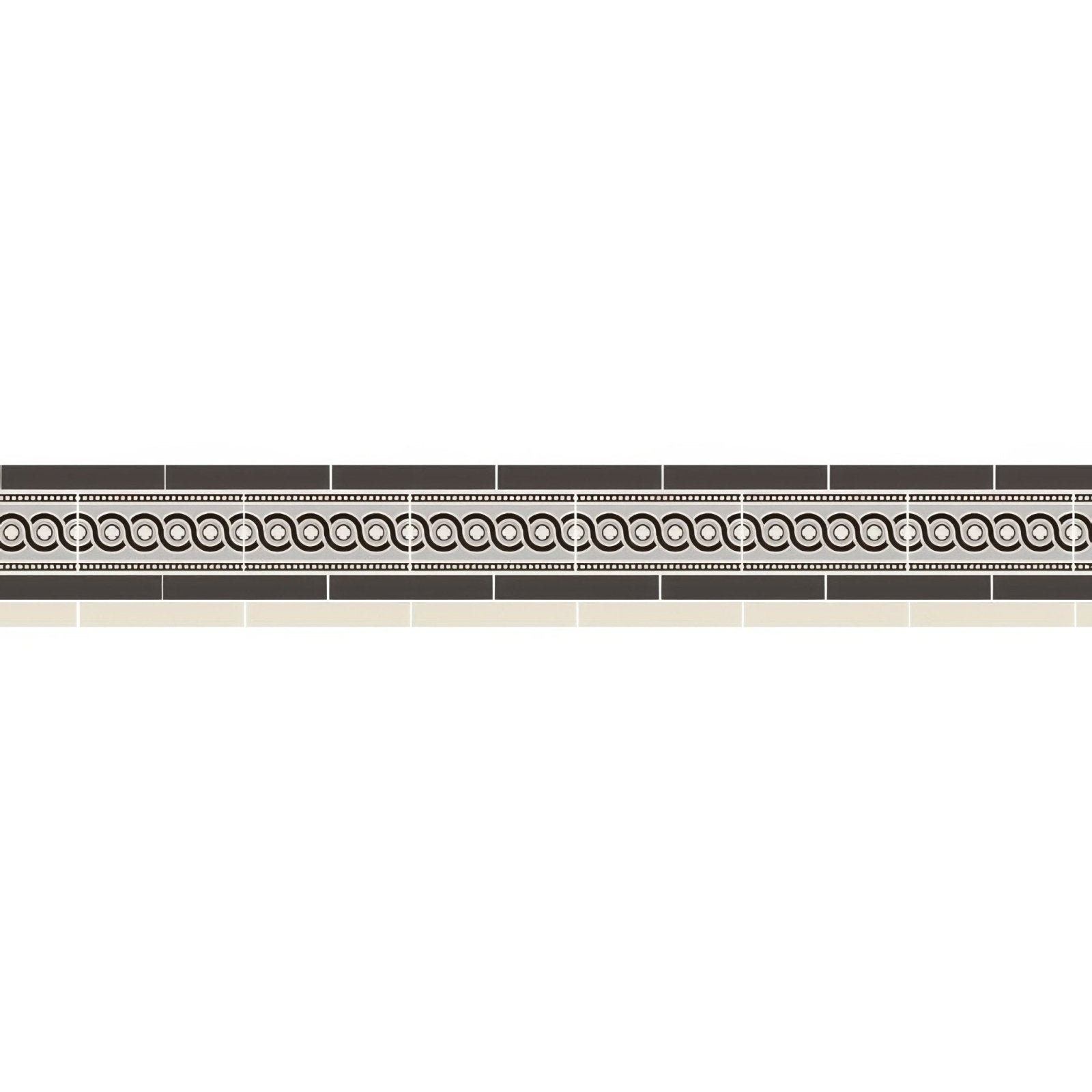 Simple border 4 tile border with gray and white patterned circular motifs for decorative edging