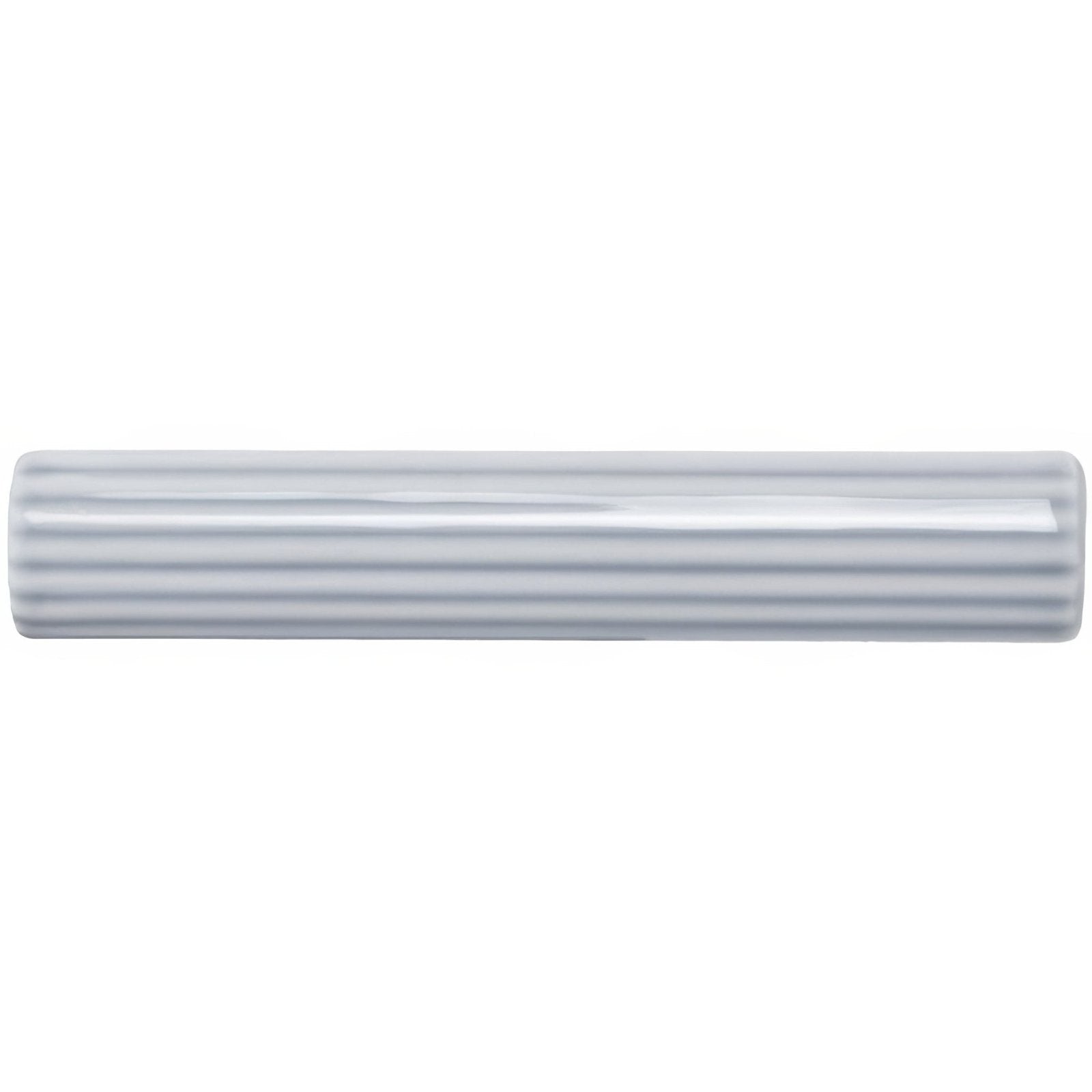 A sleek translucent gray cylindrical snape bundled reed with ribbed texture and smooth rounded ends
