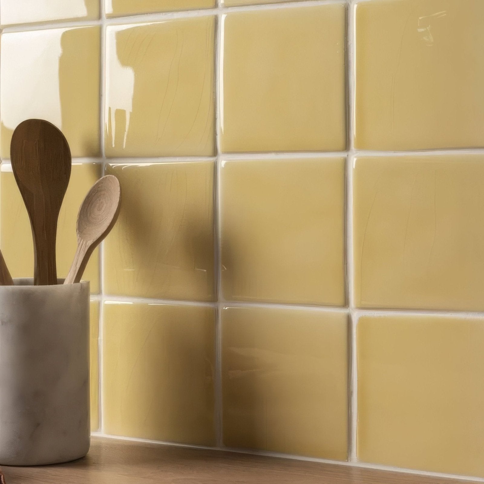 Soft yellow field tile glossy yellow square ceramic tiles with white grout for wall and floor use