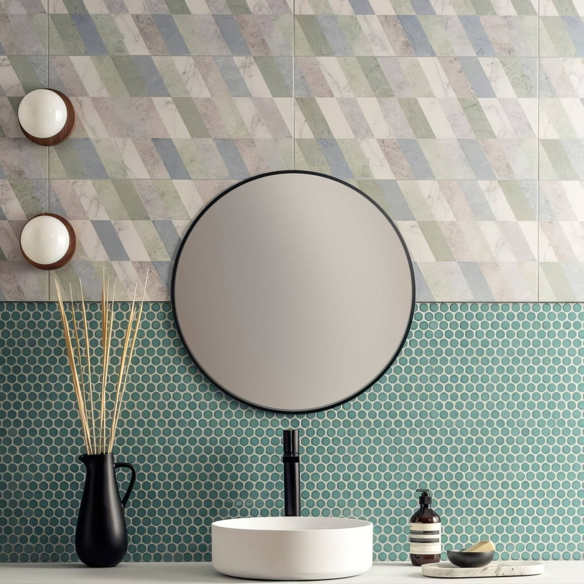 Round black-framed South Beach Collins mirror 60x30cm with sleek modern design for stylish home decor
