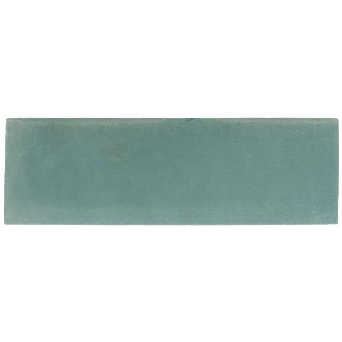 A rectangular matte-finished teal ceramic tile with subtle tone variations and textured surface south cliff sage brick tile