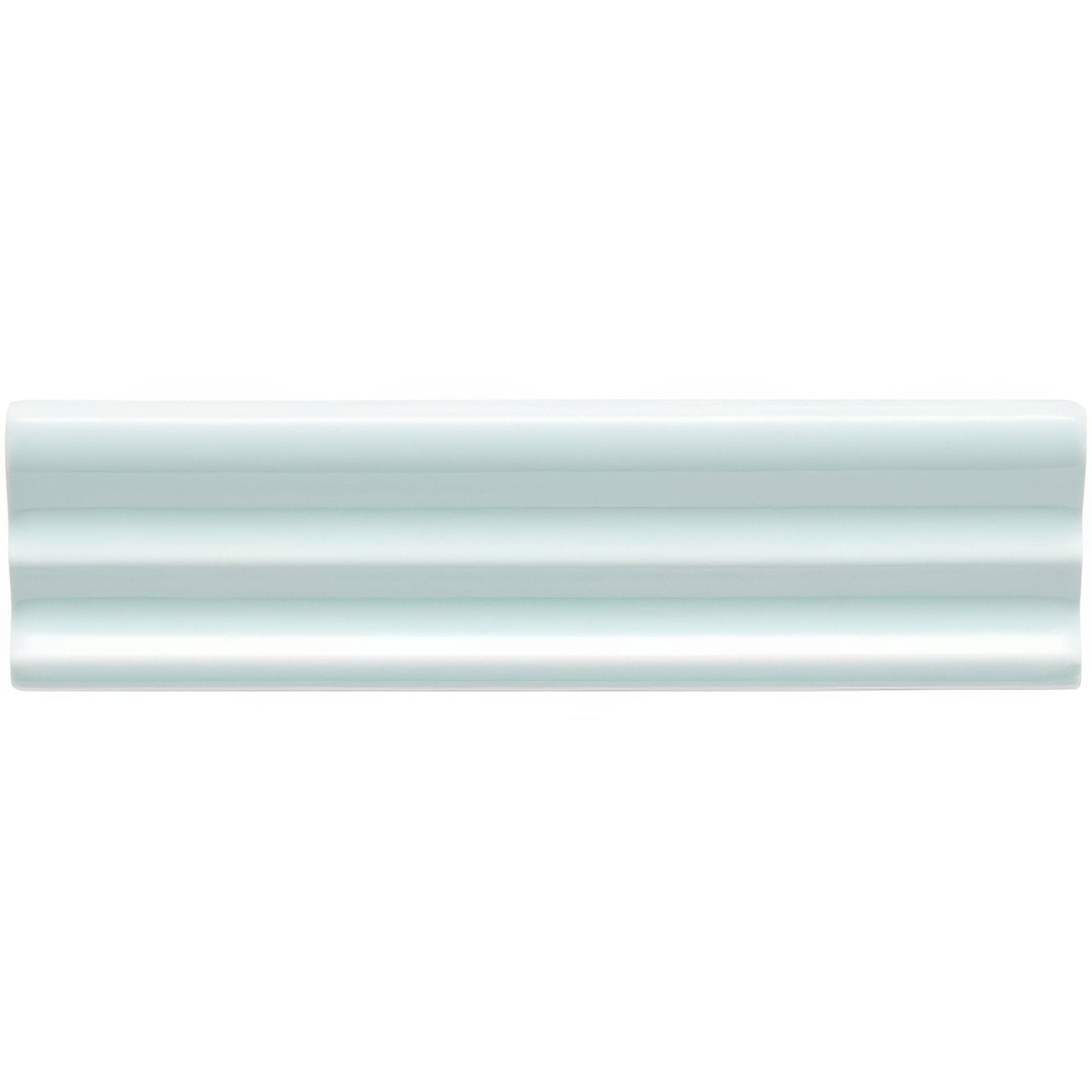 A sleek light blue southwold kensington ceramic tile with a glossy finish and subtle horizontal ridges