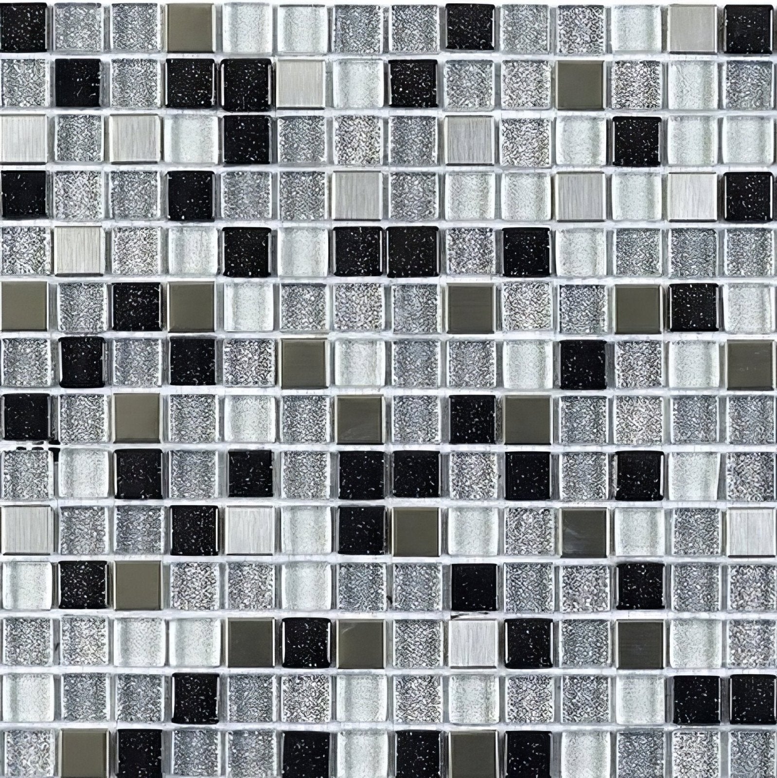Sparkle Chrome, Black, White Glass & Metal Mix Mosaic